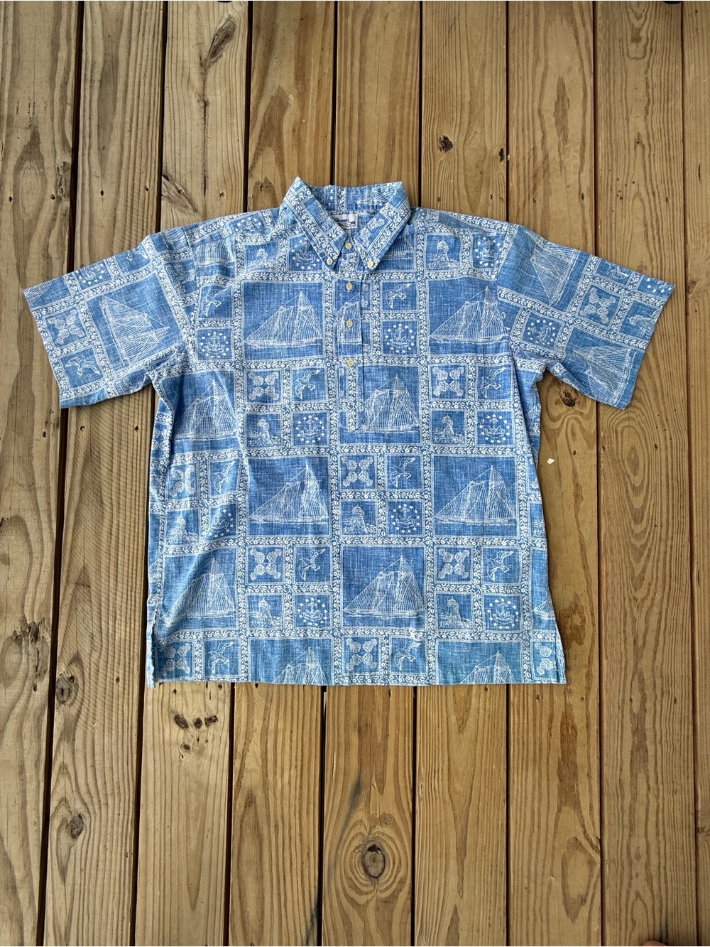 Vtg Reyn Spooner Hawaiian Shirt Nautical Sailboat Reverse Print Blue Men's XXL